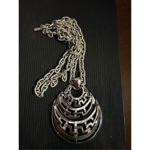 Vintage Monet huge heavy runway silver tone Greek articulated necklace